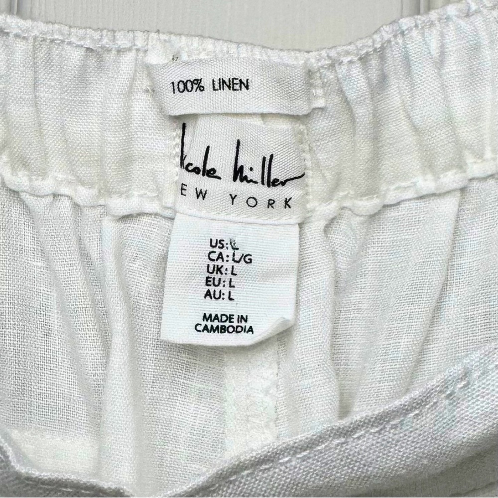 Nicole Miller 100% White Linen Pull-On Pants Women’s L Resort Summer - Picture 5 of 14